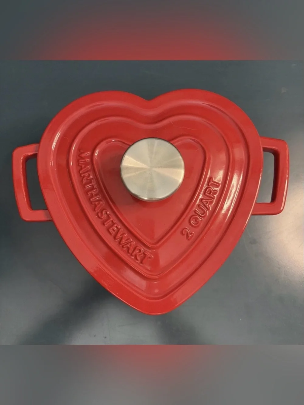 Martha Stewart Red Heart-Shaped Dutch Oven Enameled Cast Iron Casserole NIB